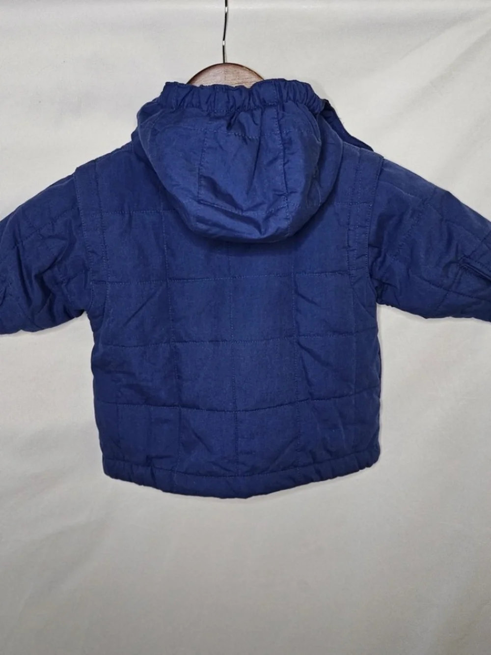 VTG Kids N Fun Navy Blue Snap Front Removable Hoodie Quilted Jacket Dog Sled 12M